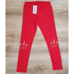 Girl's Red Unicorn Kitty Full Length Leggings